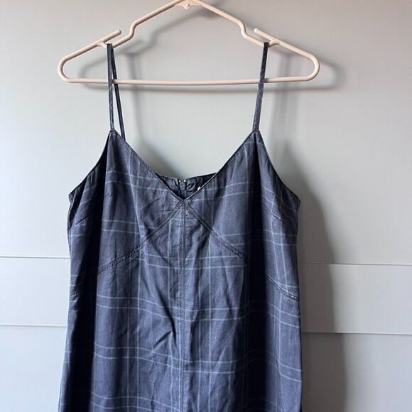 Top Shop Women’s Plaid Dress Size 8 Midi Gray Black Sleeveless V Neck Zip Slits - Picture 4 of 16